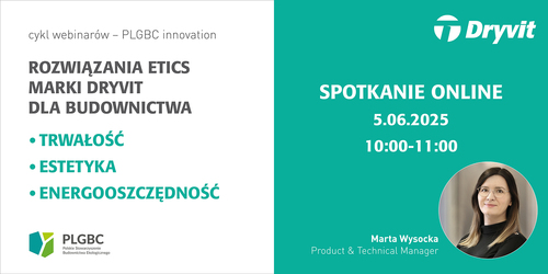 Webinar z cyklu „PLGBC_Innovation” poświęcony rozwiązaniom ETICS marki Dryvit dla budownictwa